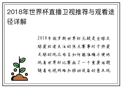 2018年世界杯直播卫视推荐与观看途径详解