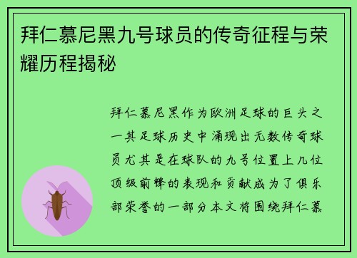 拜仁慕尼黑九号球员的传奇征程与荣耀历程揭秘